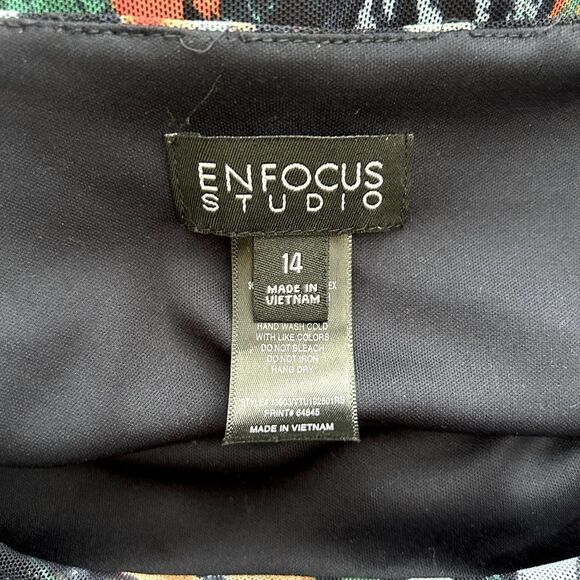 Enfocus Studio Blue Floral Sheer Mesh Overlay Cowl Neck Dress 1/2 Sleeve Size 14 - Picture 7 of 7